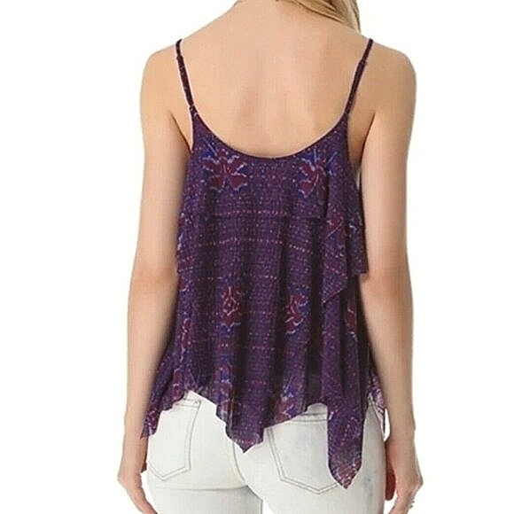 Free People Tank Top Cami Boho Ikat Dew Drop Handkerchief Hem - Picture 2 of 11